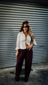 “PIPER” STRIPED COLLARED LONG SLEEVE SHIRT